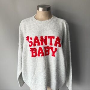 CeCe Grey Santa Baby Cosy Crewneck Sweater Women’s Large Bow Coquette